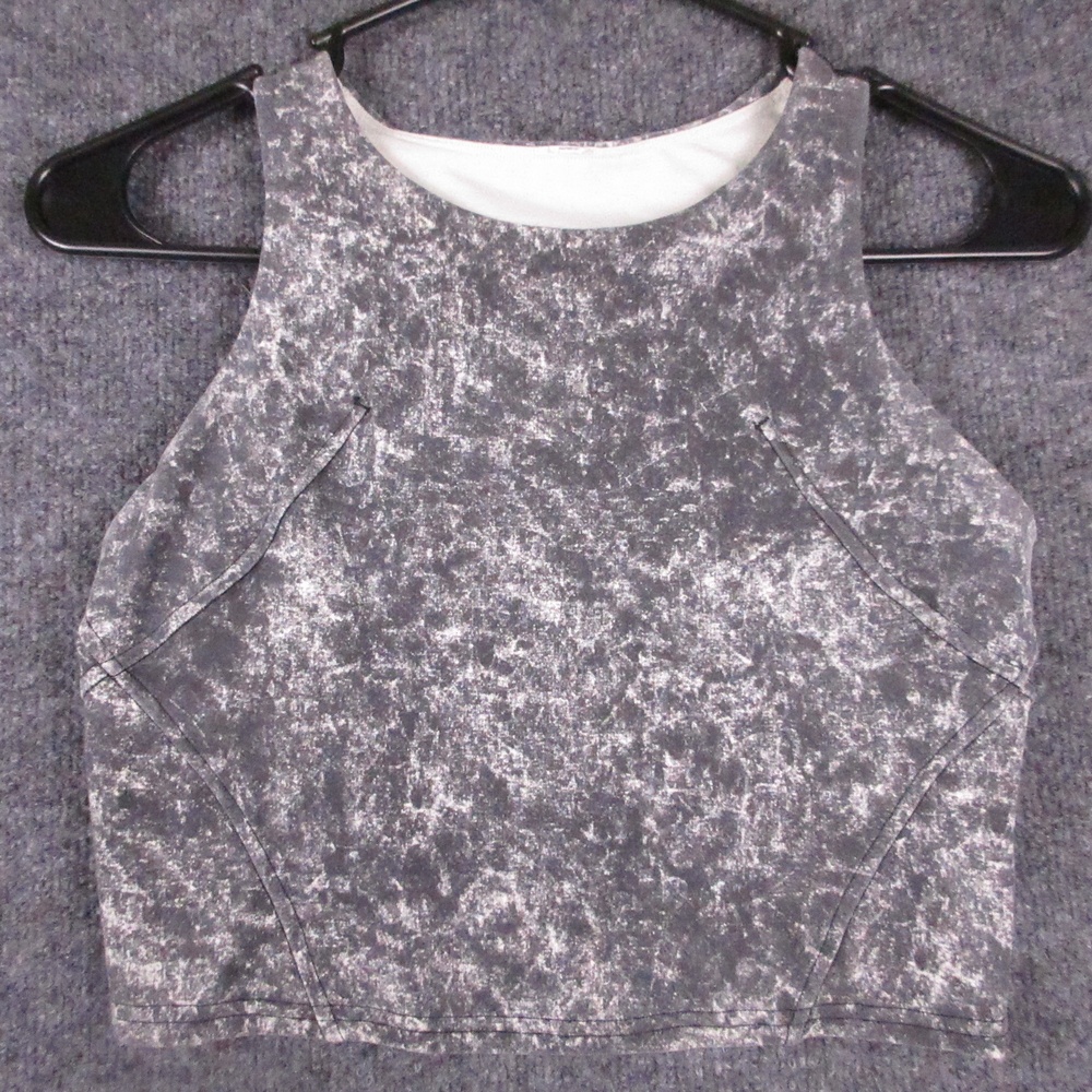 Lululemon Tank Top Womens 4 Gray High Neck Cropped Acid Wash Yoga Athletic